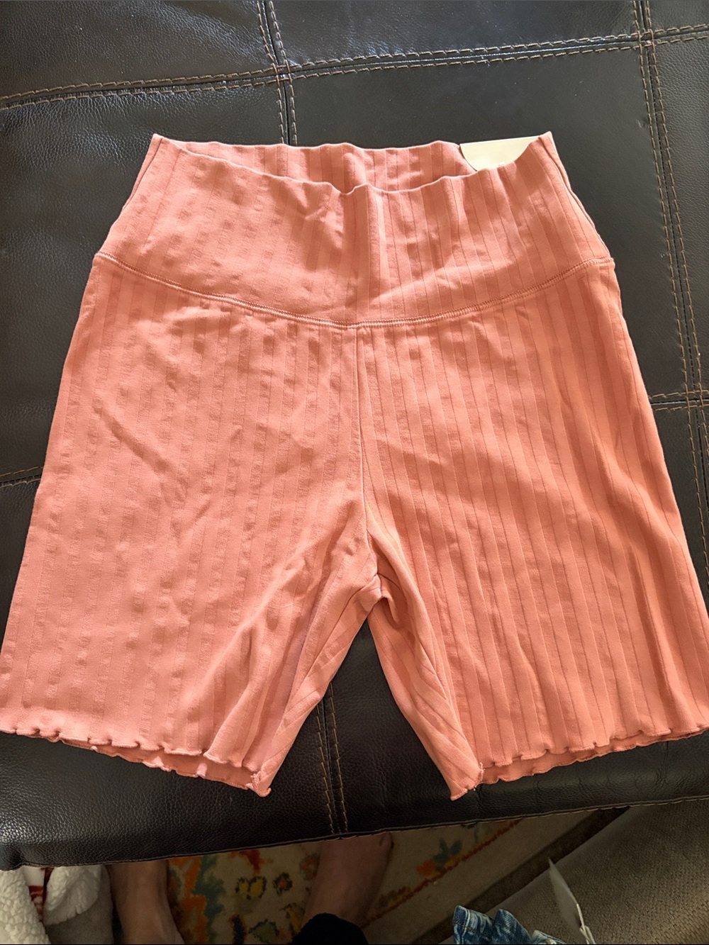 High-Waist Ribbed Bike Shorts in Coral